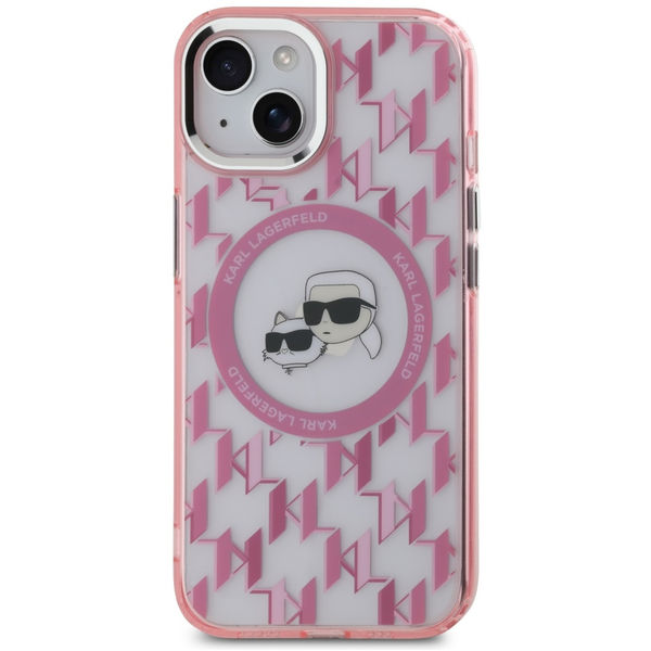 Karl Lagerfeld - IML MagSafe (KLHMP15SHMCKMHP) - iPhone 15 - Pink Monogram Karl&Choupette Head