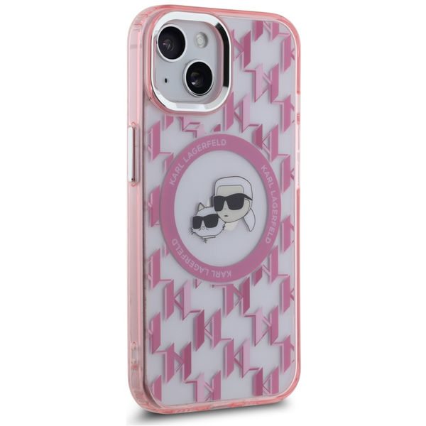 Karl Lagerfeld - IML MagSafe (KLHMP15SHMCKMHP) - iPhone 15 - Pink Monogram Karl&Choupette Head