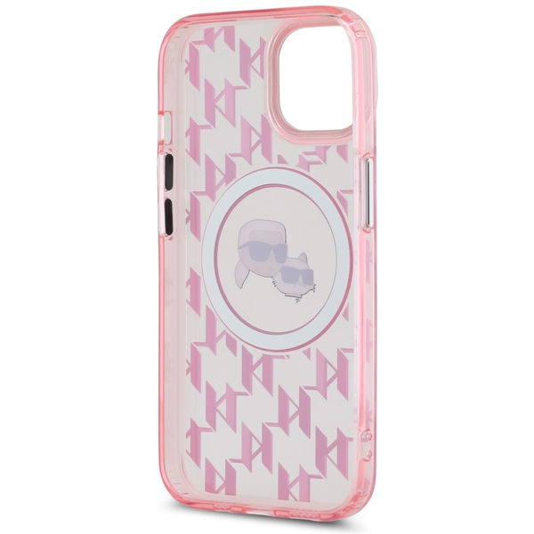 Karl Lagerfeld - IML MagSafe (KLHMP15SHMCKMHP) - iPhone 15 - Pink Monogram Karl&Choupette Head
