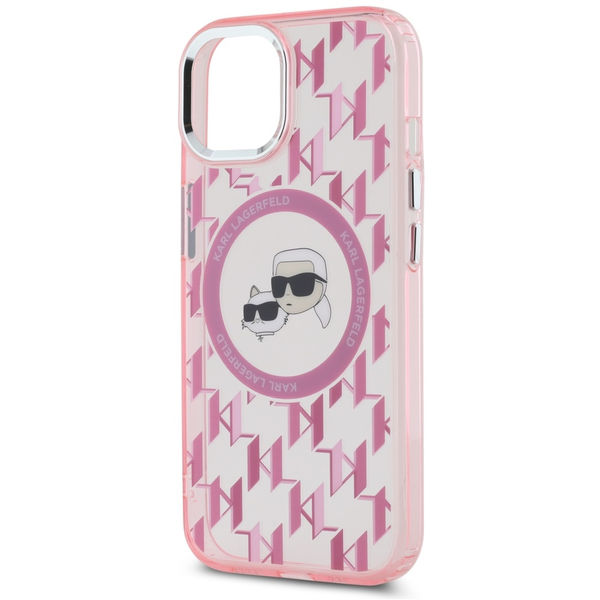 Karl Lagerfeld - IML MagSafe (KLHMP15SHMCKMHP) - iPhone 15 - Pink Monogram Karl&Choupette Head