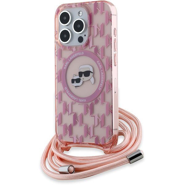 Karl Lagerfeld - IML Crossbody MagSafe (KLHMP15XHCKCKLCP) - iPhone 15 Pro Max - Pink Monogram Karl&Choupette Head