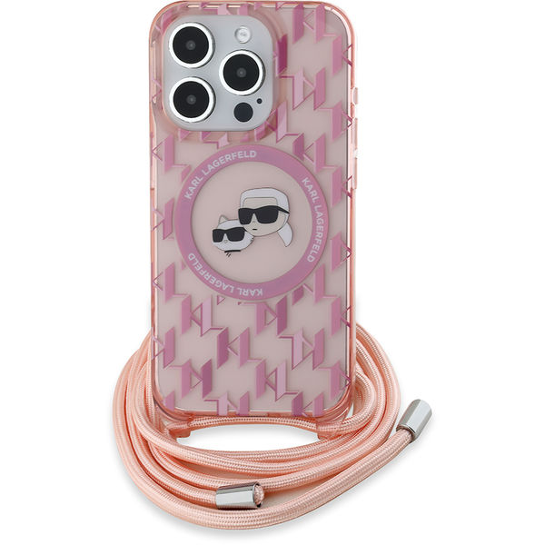 Karl Lagerfeld - IML Crossbody MagSafe (KLHMP15XHCKCKLCP) - iPhone 15 Pro Max - Pink Monogram Karl&Choupette Head