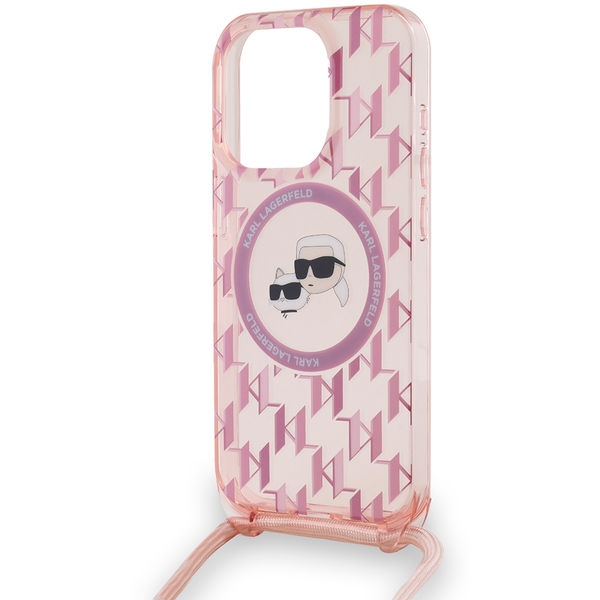 Karl Lagerfeld - IML Crossbody MagSafe (KLHMP15XHCKCKLCP) - iPhone 15 Pro Max - Pink Monogram Karl&Choupette Head