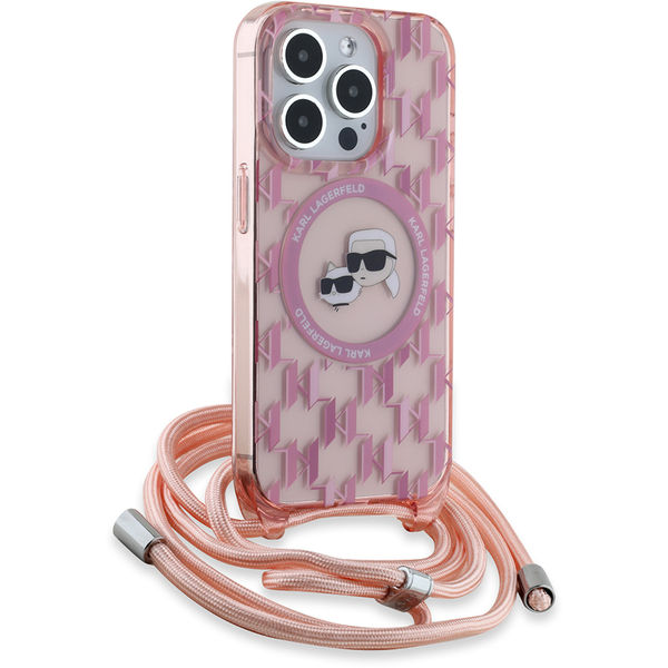 Karl Lagerfeld - IML Crossbody MagSafe (KLHMP15XHCKCKLCP) - iPhone 15 Pro Max - Pink Monogram Karl&Choupette Head