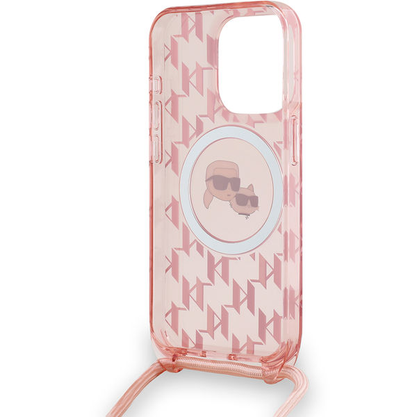 Karl Lagerfeld - IML Crossbody MagSafe (KLHMP15XHCKCKLCP) - iPhone 15 Pro Max - Pink Monogram Karl&Choupette Head