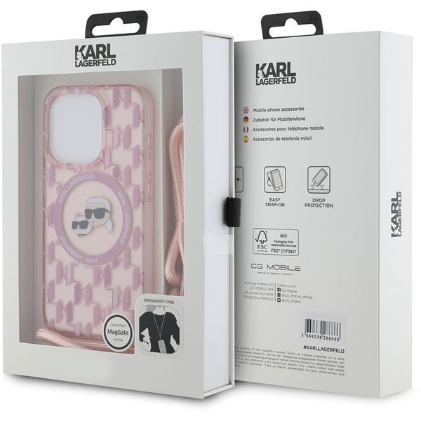Karl Lagerfeld - IML Crossbody MagSafe (KLHMP15XHCKCKLCP) - iPhone 15 Pro Max - Pink Monogram Karl&Choupette Head