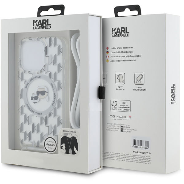 Karl Lagerfeld - IML Crossbody MagSafe (KLHMP15XHCKCKLCT) - iPhone 15 Pro Max - Clear Monogram Karl&Choupette Head