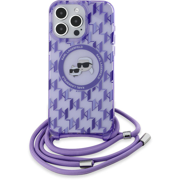 Karl Lagerfeld - IML Crossbody MagSafe (KLHMP15XHCKCKLCU) - iPhone 15 Pro Max - Purple Monogram Karl&Choupette Head