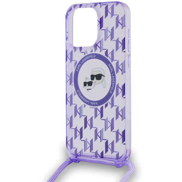 Karl Lagerfeld - IML Crossbody MagSafe (KLHMP15XHCKCKLCU) - iPhone 15 Pro Max - Purple Monogram Karl&Choupette Head