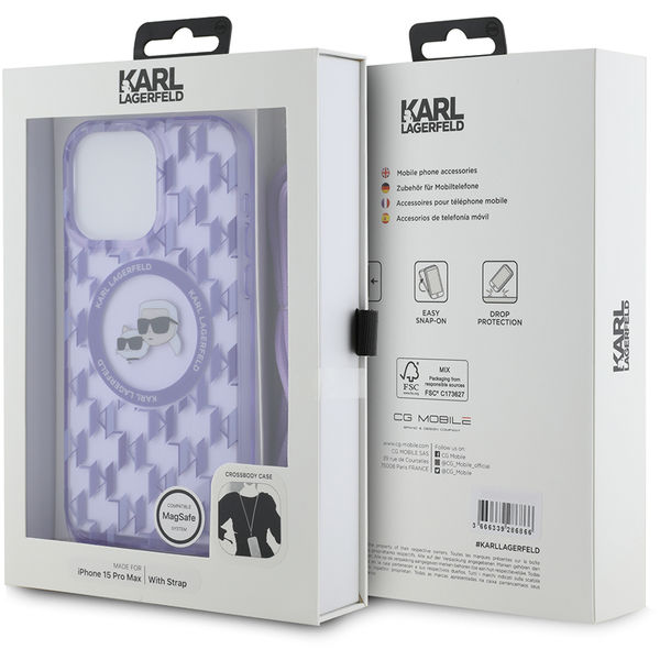 Karl Lagerfeld - IML Crossbody MagSafe (KLHMP15XHCKCKLCU) - iPhone 15 Pro Max - Purple Monogram Karl&Choupette Head