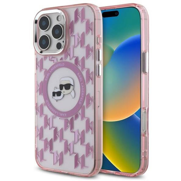 Karl Lagerfeld - IML MagSafe (KLHMP16LHMCKMHP) - iPhone 16 Pro - Pink Monogram Karl&Choupette Head