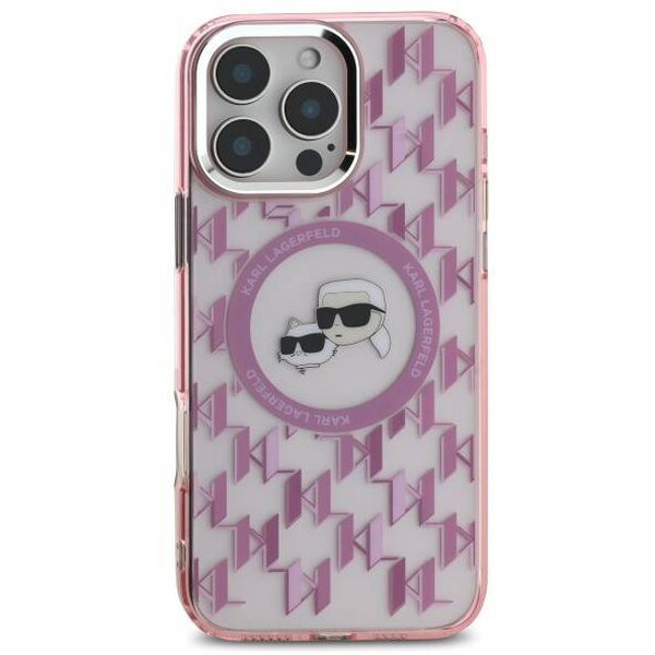 Karl Lagerfeld - IML MagSafe (KLHMP16LHMCKMHP) - iPhone 16 Pro - Pink Monogram Karl&Choupette Head