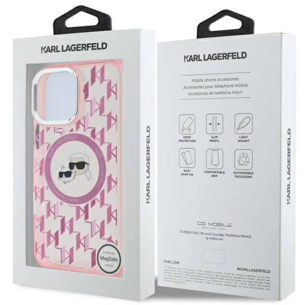 Karl Lagerfeld - IML MagSafe (KLHMP16LHMCKMHP) - iPhone 16 Pro - Pink Monogram Karl&Choupette Head