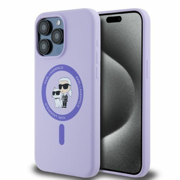 Karl Lagerfeld - Silicone Ring MagSafe (KLHMP15XSCMKCRHU) - iPhone 15 Pro Max - Purple Karl&Choupette Head