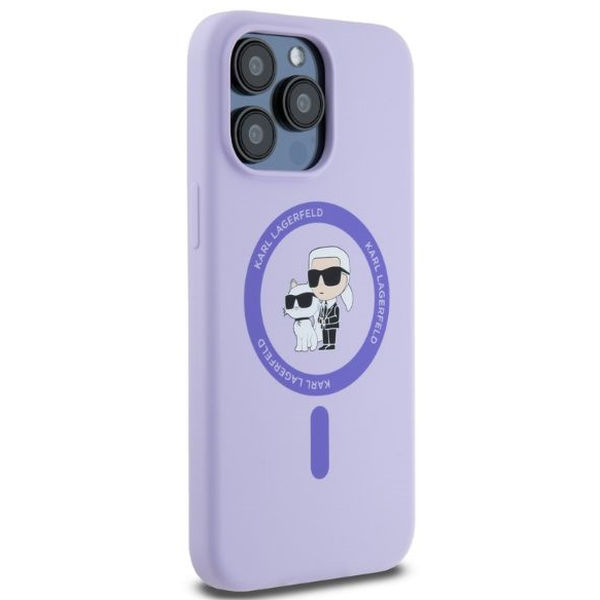 Karl Lagerfeld - Silicone Ring MagSafe (KLHMP15XSCMKCRHU) - iPhone 15 Pro Max - Purple Karl&Choupette Head