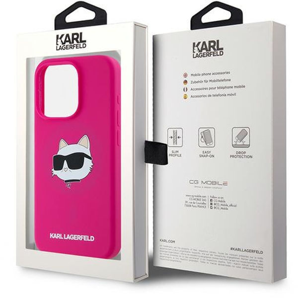 Karl Lagerfeld - Silicone MagSafe (KLHMP15XSCHPPLF) - iPhone 15 Pro Max - Fuchsia Choupette Head