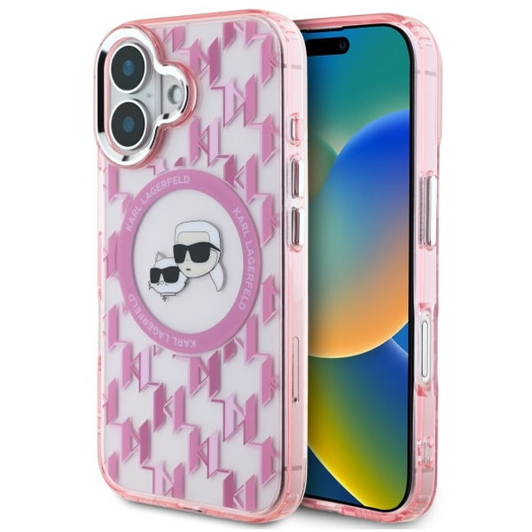 Karl Lagerfeld - IML MagSafe (KLHMP16SHMCKMHP) - iPhone 16 - Pink Monogram Karl&Choupette Head