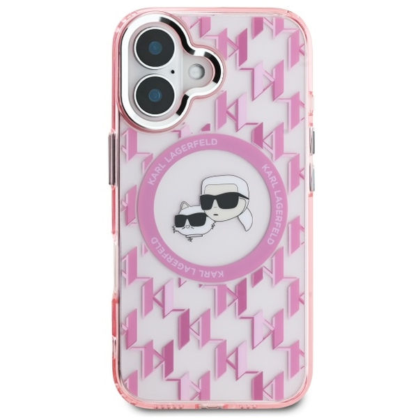 Karl Lagerfeld - IML MagSafe (KLHMP16SHMCKMHP) - iPhone 16 - Pink Monogram Karl&Choupette Head
