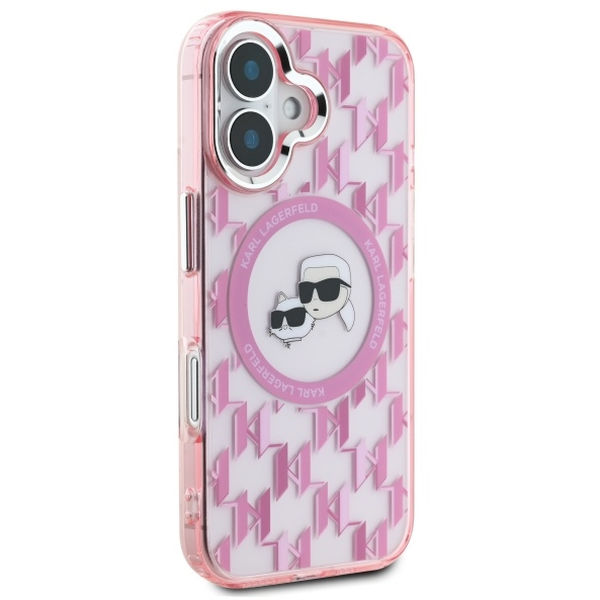 Karl Lagerfeld - IML MagSafe (KLHMP16SHMCKMHP) - iPhone 16 - Pink Monogram Karl&Choupette Head