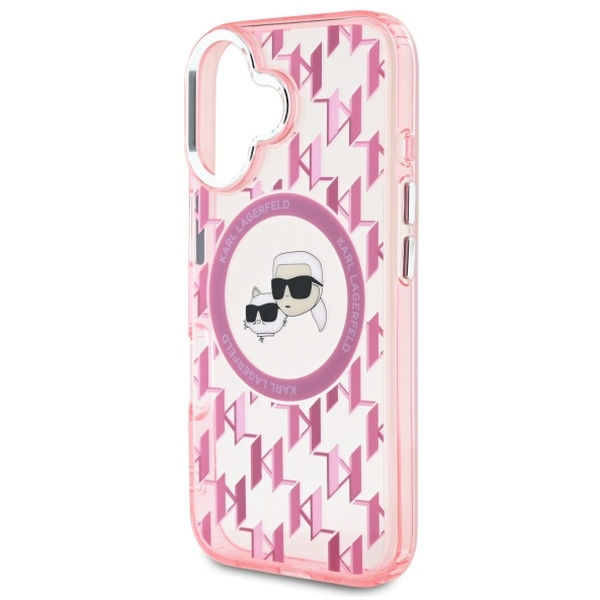 Karl Lagerfeld - IML MagSafe (KLHMP16SHMCKMHP) - iPhone 16 - Pink Monogram Karl&Choupette Head