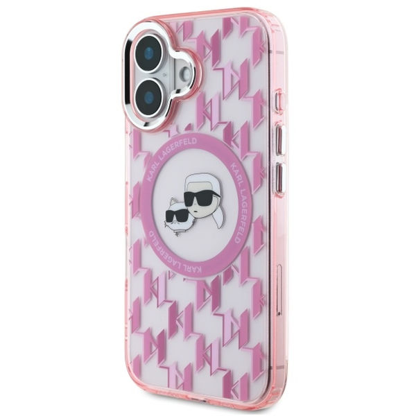 Karl Lagerfeld - IML MagSafe (KLHMP16SHMCKMHP) - iPhone 16 - Pink Monogram Karl&Choupette Head