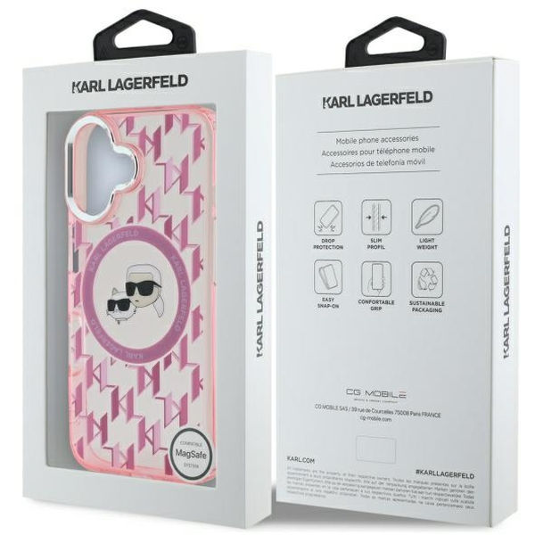 Karl Lagerfeld - IML MagSafe (KLHMP16SHMCKMHP) - iPhone 16 - Pink Monogram Karl&Choupette Head
