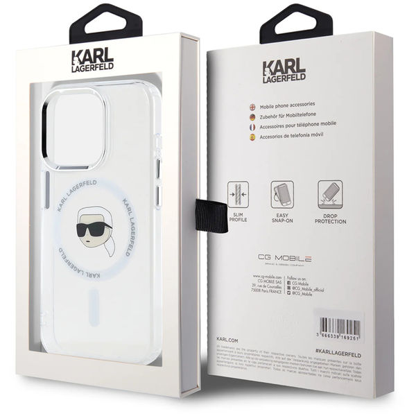Karl Lagerfeld - IML MagSafe (KLHMP16XHLSKIH) - iPhone 16 Pro Max - White Metal Karl`s Head