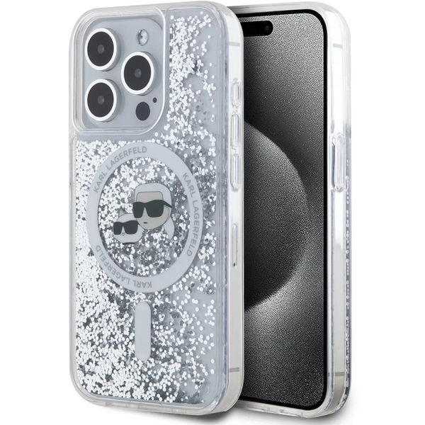 Karl Lagerfeld - Liquid Glitter MagSafe (KLHMP15LLGKCSGH) - iPhone 15 Pro - Transparent Karl&Choupette Head