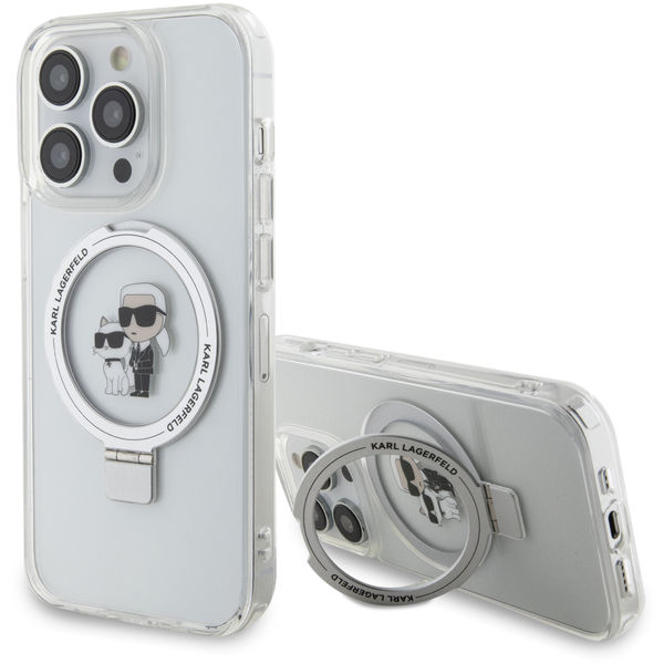 Karl Lagerfeld - Hardcase Ring Stand MagSafe (KLHMP14LHMRSKCH) - iPhone 14 Pro - White Karl&Choupette