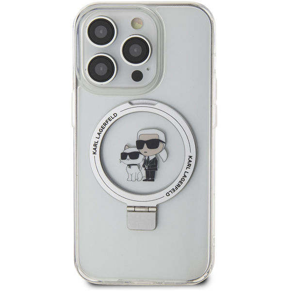Karl Lagerfeld - Hardcase Ring Stand MagSafe (KLHMP14LHMRSKCH) - iPhone 14 Pro - White Karl&Choupette