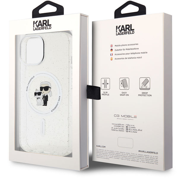 Karl Lagerfeld - Glitter MagSafe (KLHMP15SHGKCNOT) - iPhone 15 - Transparent Karl&Choupette