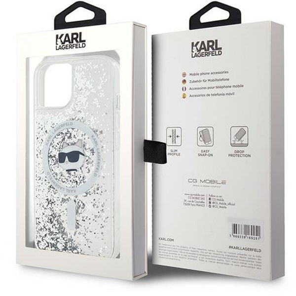 Karl Lagerfeld - Liquid Glitter MagSafe (KLHMP15SLGCHSGH) - iPhone 15 - Clear Choupette Head