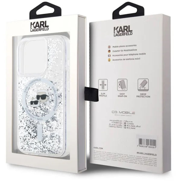 Karl Lagerfeld - Liquid Glitter MagSafe (KLHMP15XLGKCSGH) - iPhone 15 Pro Max - Transparent Karl&Choupette Head