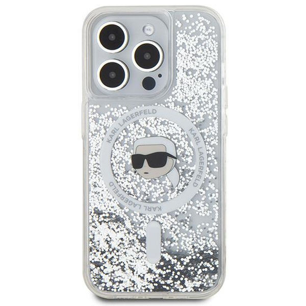 Karl Lagerfeld - Liquid Glitter MagSafe (KLHMP15XLGKISGH) - iPhone 15 Pro Max - Transparent Karl Head