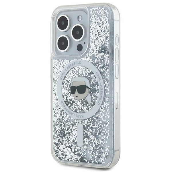 Karl Lagerfeld - Liquid Glitter MagSafe (KLHMP15XLGKISGH) - iPhone 15 Pro Max - Transparent Karl Head