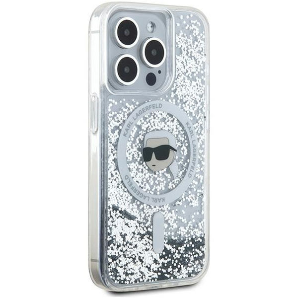Karl Lagerfeld - Liquid Glitter MagSafe (KLHMP15XLGKISGH) - iPhone 15 Pro Max - Transparent Karl Head