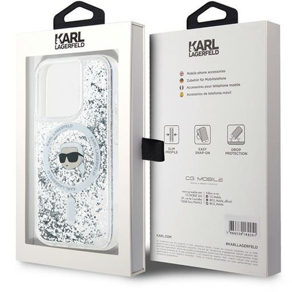 Karl Lagerfeld - Liquid Glitter MagSafe (KLHMP15XLGKISGH) - iPhone 15 Pro Max - Transparent Karl Head