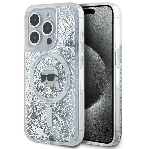 Karl Lagerfeld - Liquid Glitter MagSafe (KLHMP16LLGKISGH) - iPhone 16 Pro - Transparent Karl Head