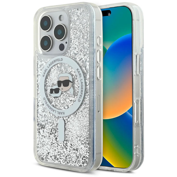 Karl Lagerfeld - Liquid Glitter MagSafe (KLHMP16XLGKCSGH) - iPhone 16 Pro Max - Transparent Karl&Choupette Head