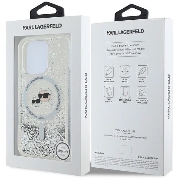 Karl Lagerfeld - Liquid Glitter MagSafe (KLHMP16XLGKCSGH) - iPhone 16 Pro Max - Transparent Karl&Choupette Head