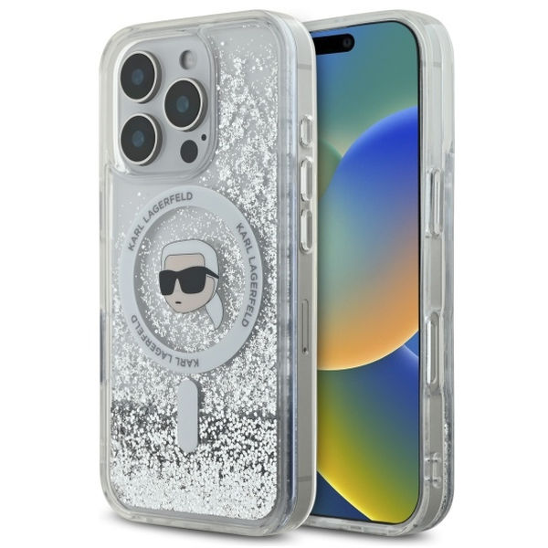 Karl Lagerfeld - Liquid Glitter MagSafe (KLHMP16XLGKISGH) - iPhone 16 Pro Max - Transparent Karl Head