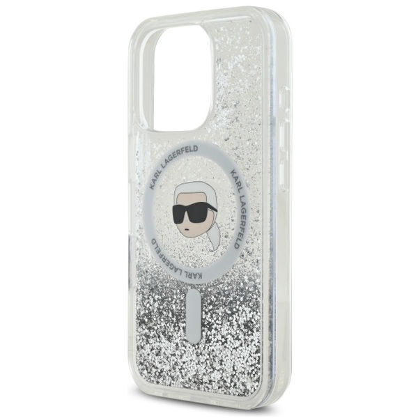 Karl Lagerfeld - Liquid Glitter MagSafe (KLHMP16XLGKISGH) - iPhone 16 Pro Max - Transparent Karl Head