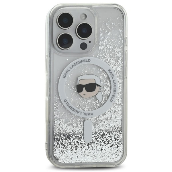 Karl Lagerfeld - Liquid Glitter MagSafe (KLHMP16XLGKISGH) - iPhone 16 Pro Max - Transparent Karl Head