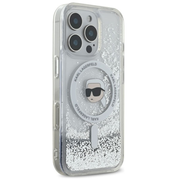 Karl Lagerfeld - Liquid Glitter MagSafe (KLHMP16XLGKISGH) - iPhone 16 Pro Max - Transparent Karl Head