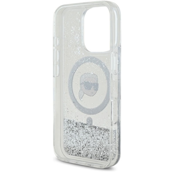 Karl Lagerfeld - Liquid Glitter MagSafe (KLHMP16XLGKISGH) - iPhone 16 Pro Max - Transparent Karl Head