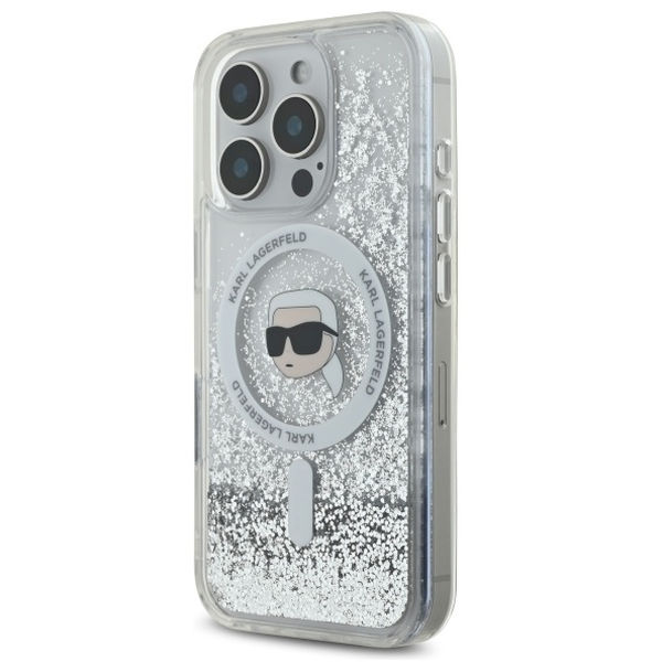 Karl Lagerfeld - Liquid Glitter MagSafe (KLHMP16XLGKISGH) - iPhone 16 Pro Max - Transparent Karl Head