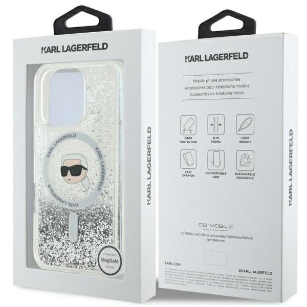 Karl Lagerfeld - Liquid Glitter MagSafe (KLHMP16XLGKISGH) - iPhone 16 Pro Max - Transparent Karl Head