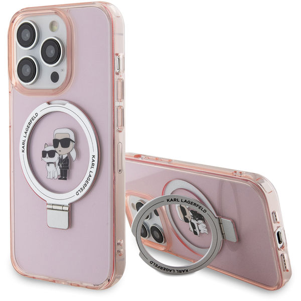 Karl Lagerfeld - Hardcase Ring Stand MagSafe (KLHMP15LHMRSKCP) - iPhone 15 Pro - Pink Karl&Choupette