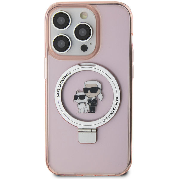 Karl Lagerfeld - Hardcase Ring Stand MagSafe (KLHMP15LHMRSKCP) - iPhone 15 Pro - Pink Karl&Choupette