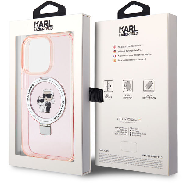 Karl Lagerfeld - Hardcase Ring Stand MagSafe (KLHMP15LHMRSKCP) - iPhone 15 Pro - Pink Karl&Choupette